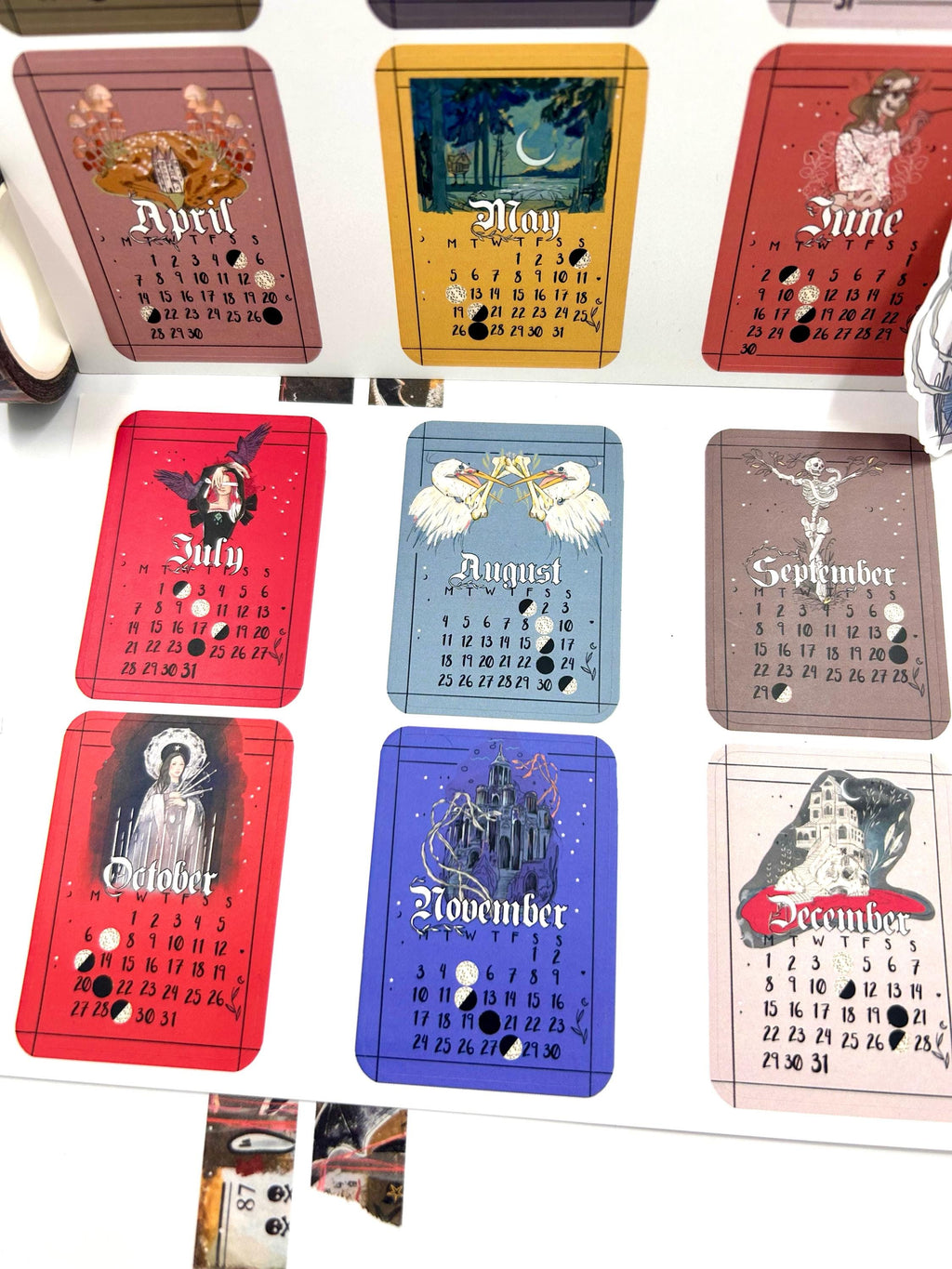 Tarot style 2025 Lunar Calendar month Stickers for journal January 2025 December 25 with moon phases planner bujo celestial