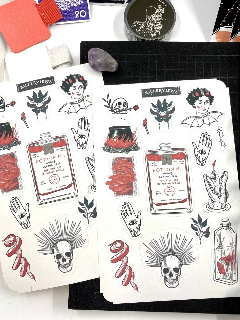 Red Potion and skulls Planner sticker sheet for bullet journal kit and planner- witchcraft Wiccan celestial love potion