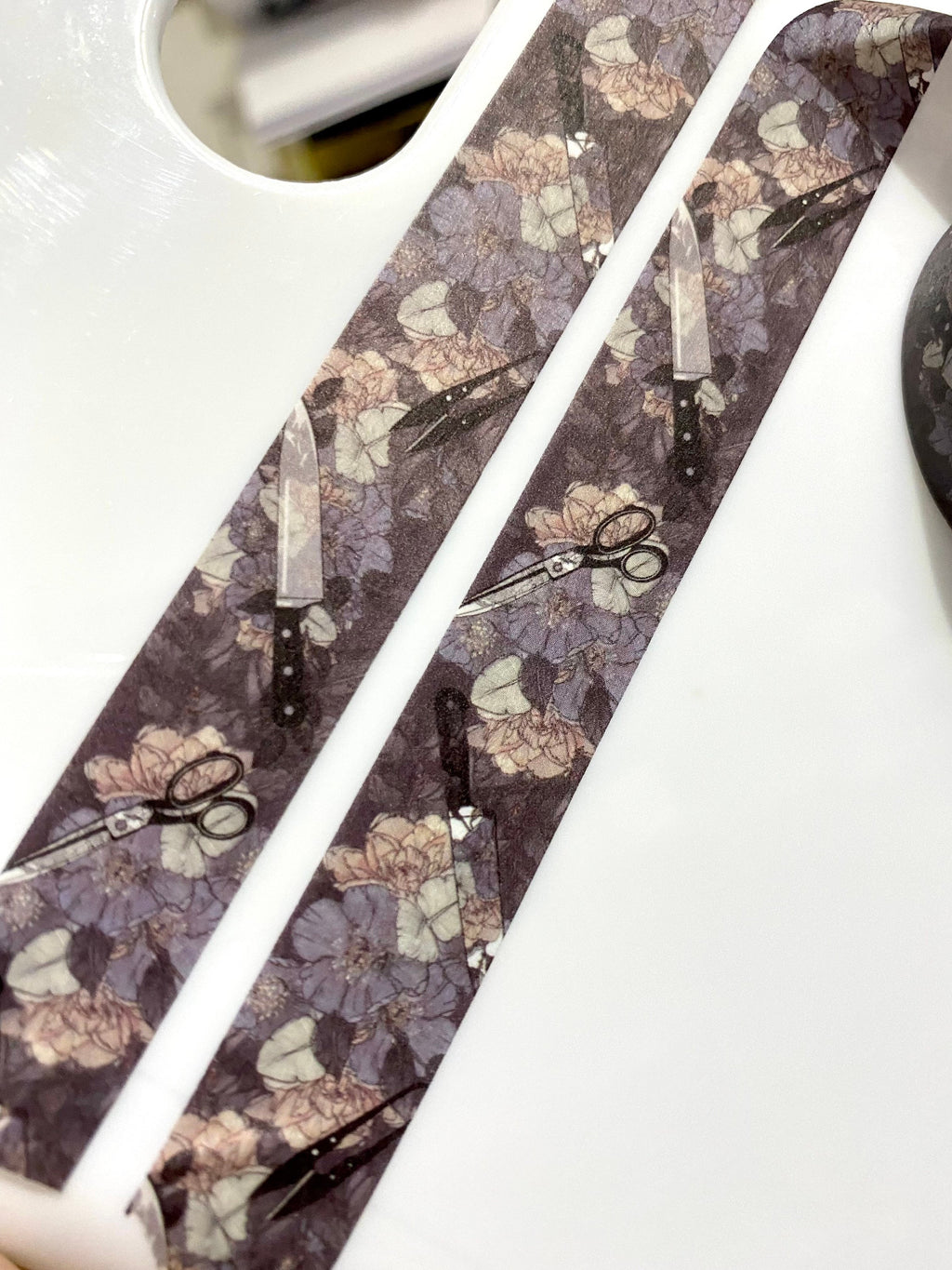 Scissors and knife floral design Washi tape in navy base colour 15mm