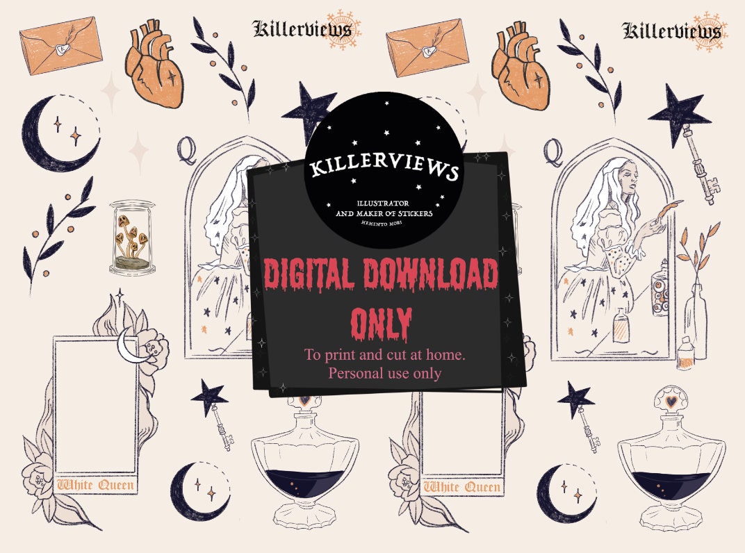 Downloadable White Queen planner sheet inspired sticker sheet for journal kit and planner- NOT PHYSICAL PRODUCT