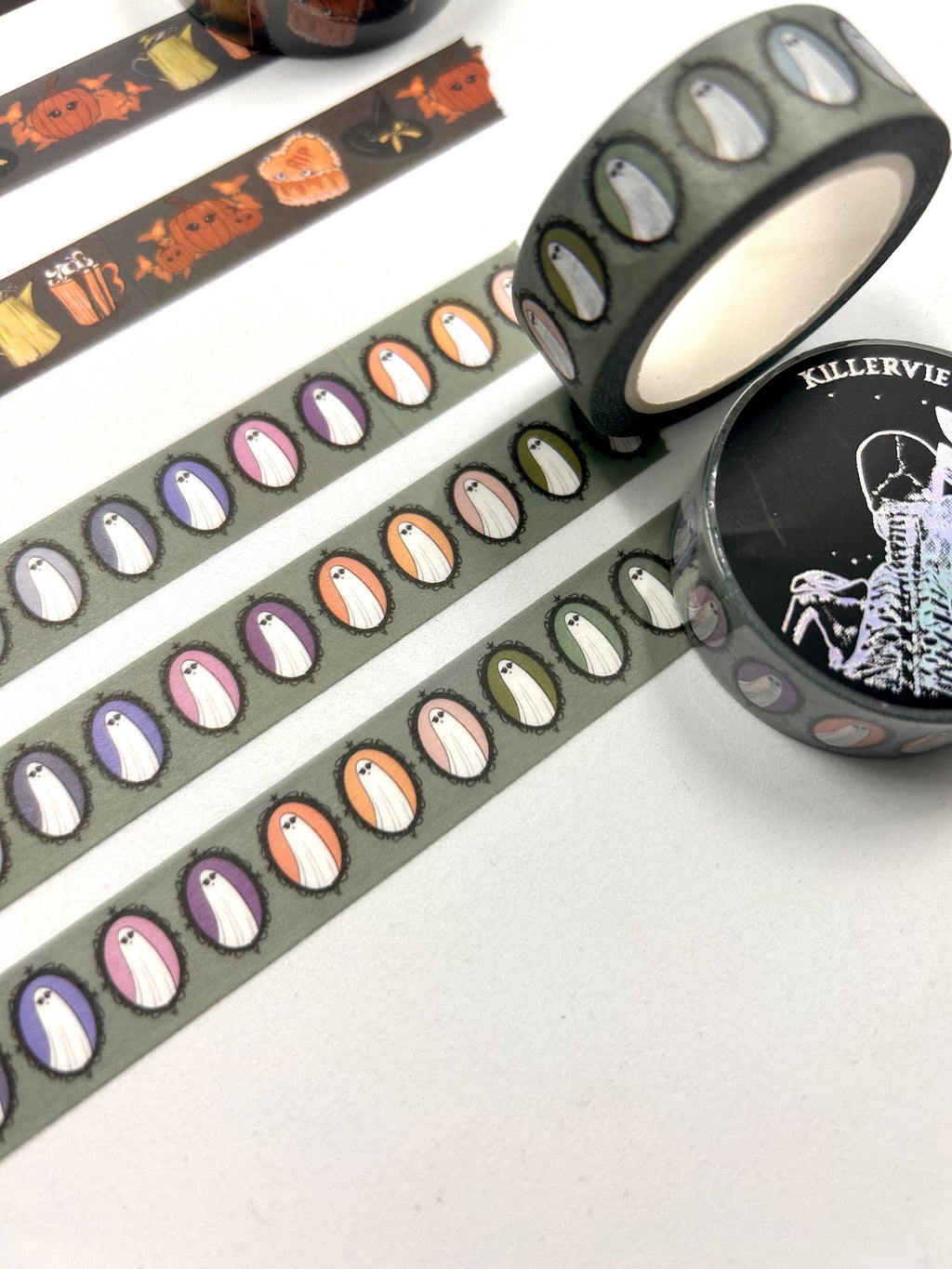 Ghost club mirrors design Washi tape in sage green base colour 15mm