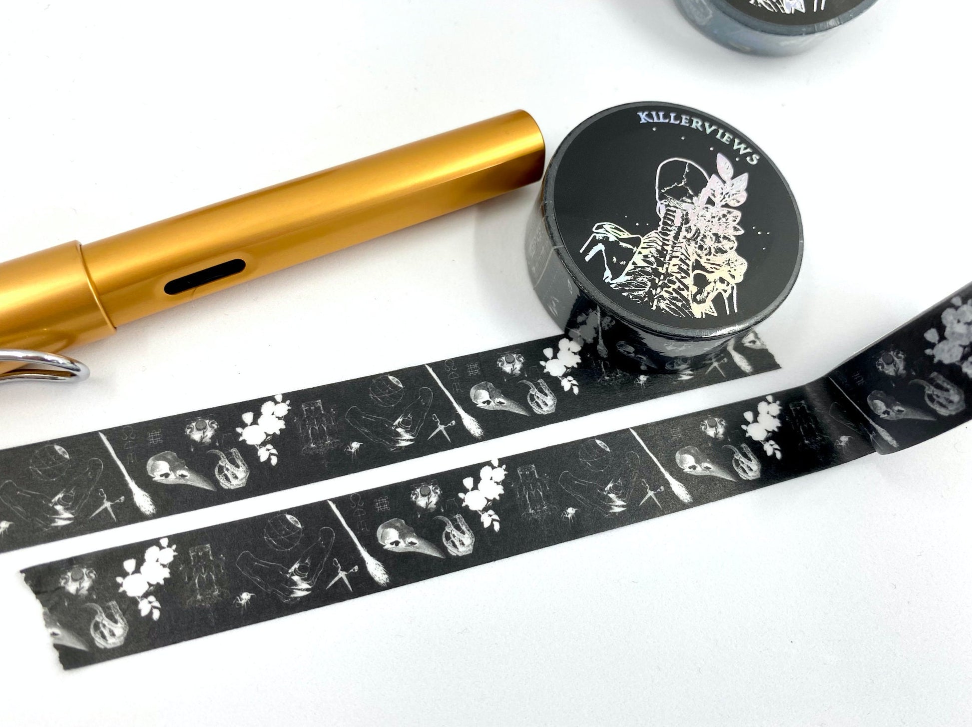 Black witch sketch design Washi tape skulls claws black  base colour 15mm