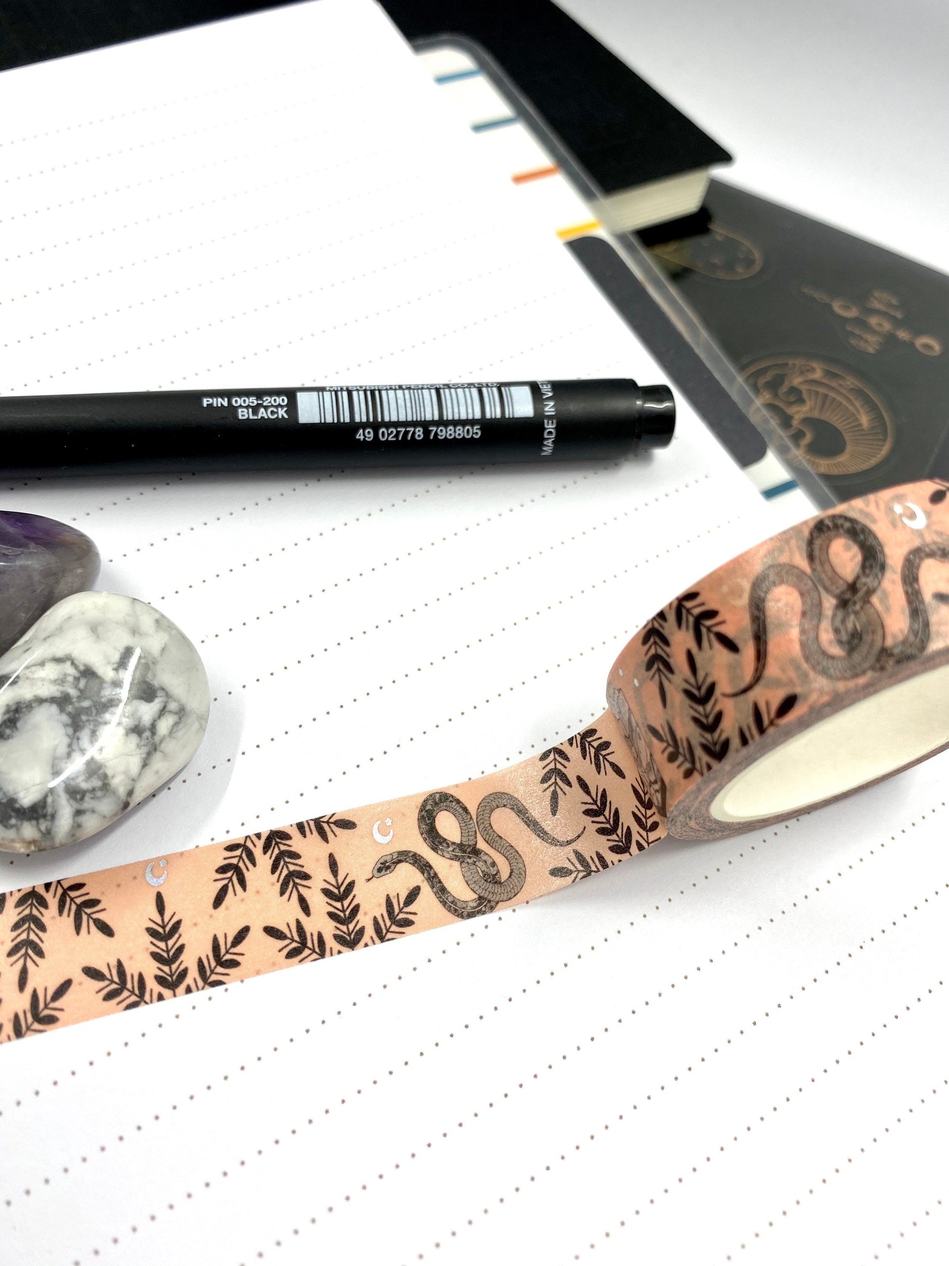 Snake floral design Washi tape in peach colour with foil stars
