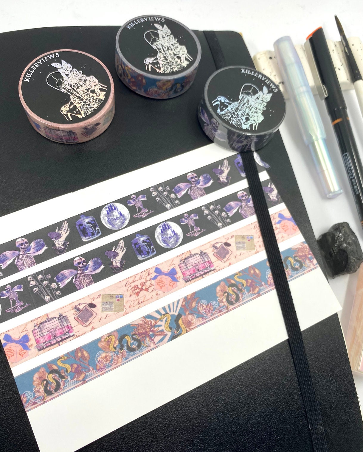 Amethyst witch skeleton design Washi tape in black base colour 15mm