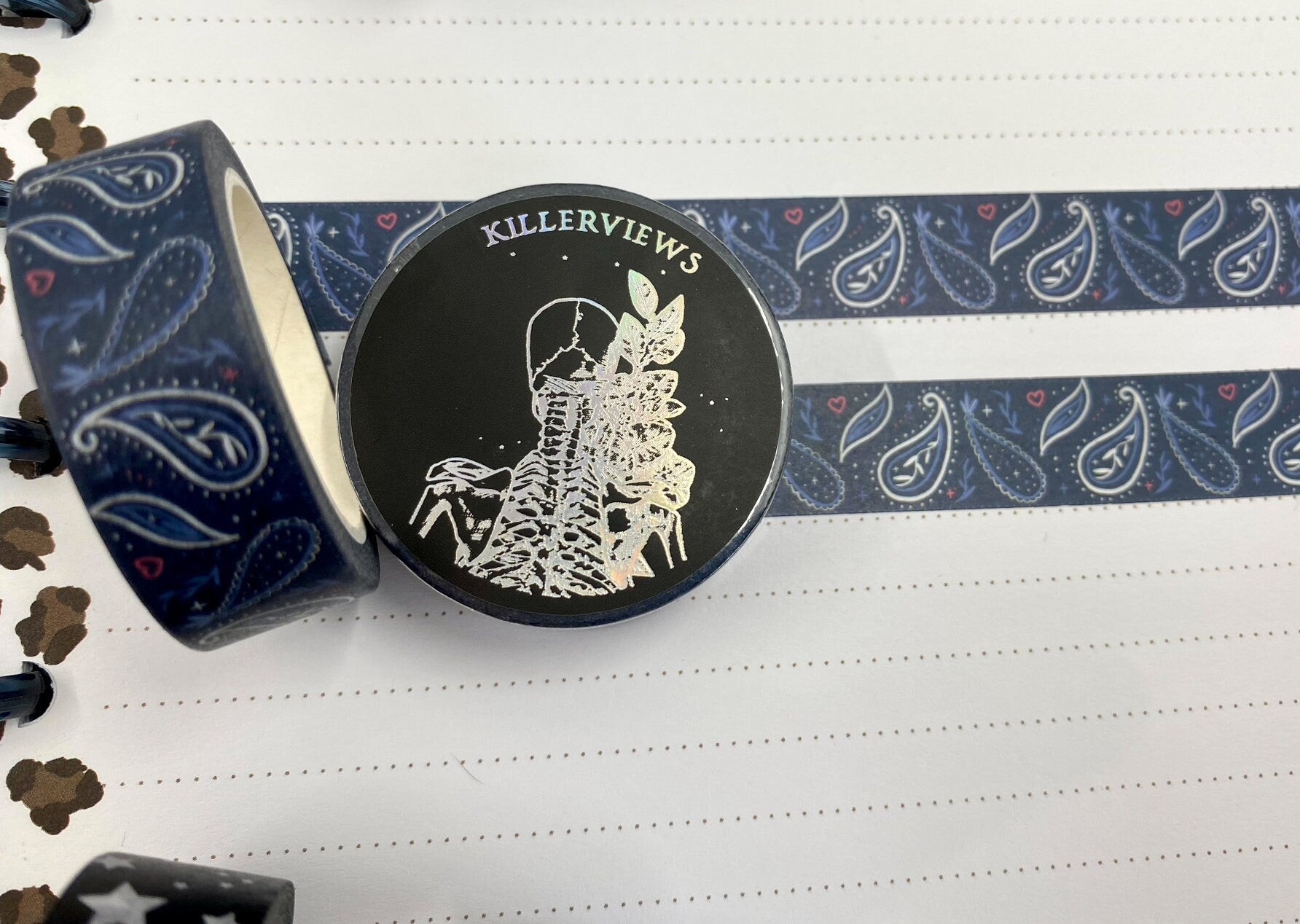Bandana Paisley design Washi tape in navy colour white paisley