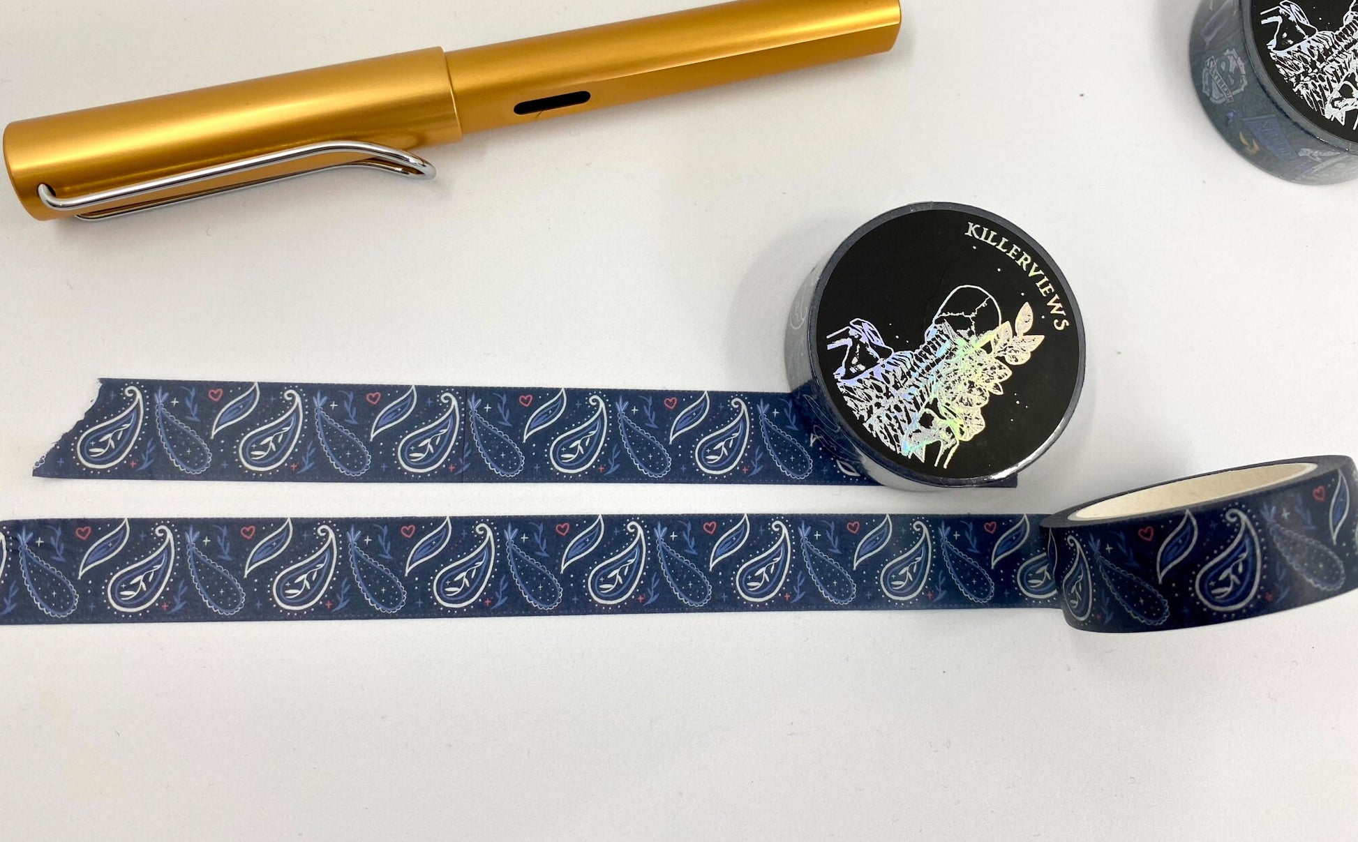 Bandana Paisley design Washi tape in navy colour white paisley