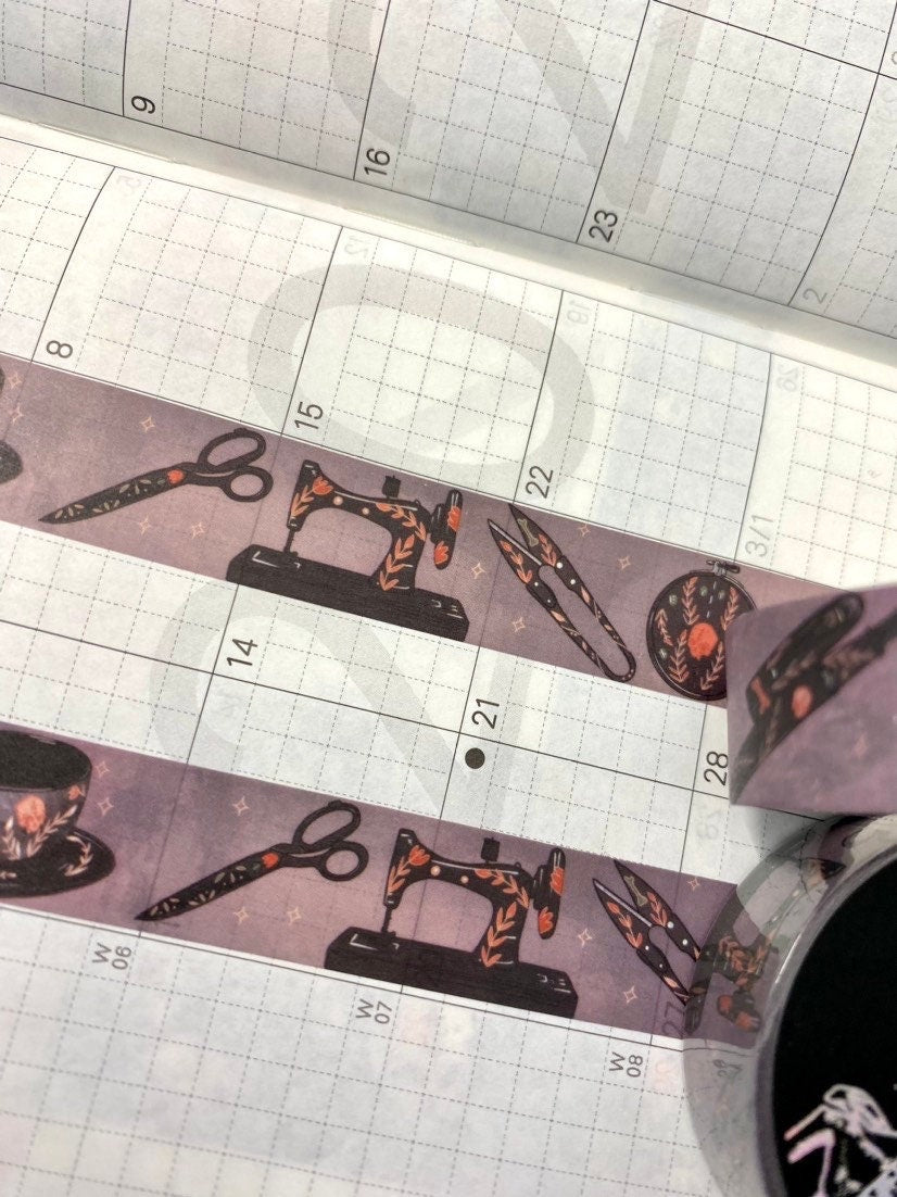 witch CRAFT  theme design Washi tape with embroidery loop scissors and sewing machines