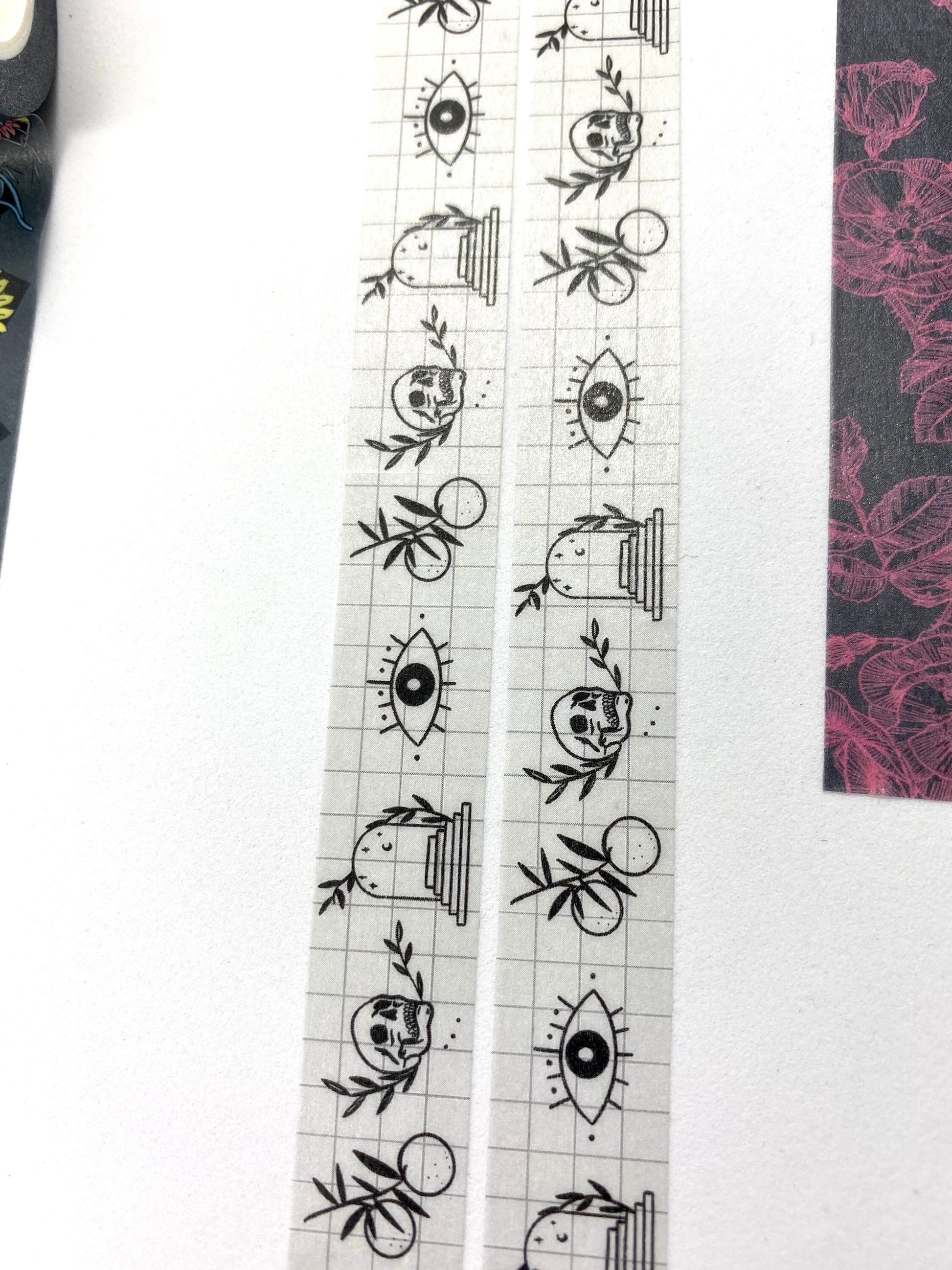 Grid skull sketch design Washi tape gothic scandi grey 15mm