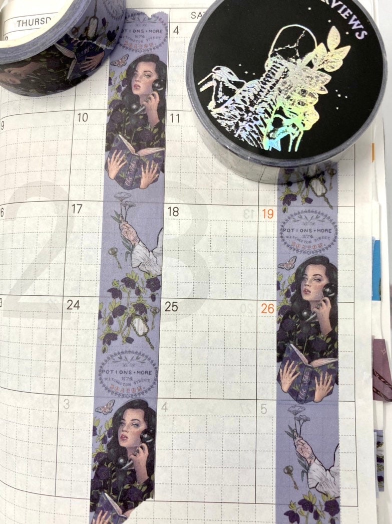 Poisons and potions theme design Washi tape with witch and flowers