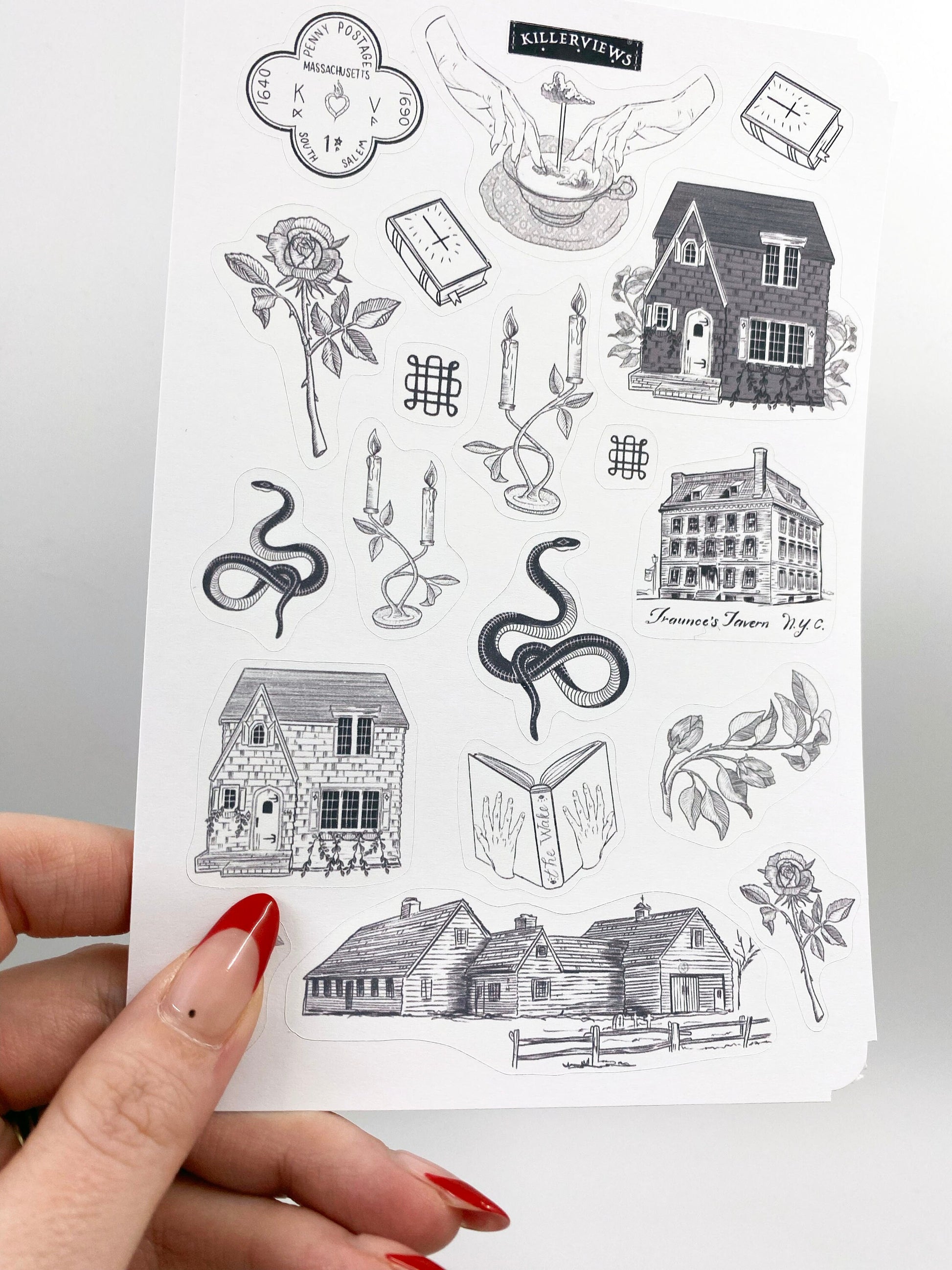 Salem Witch Massachusetts inspired sticker sheet for bullet journal kit and planner-   snakes bones