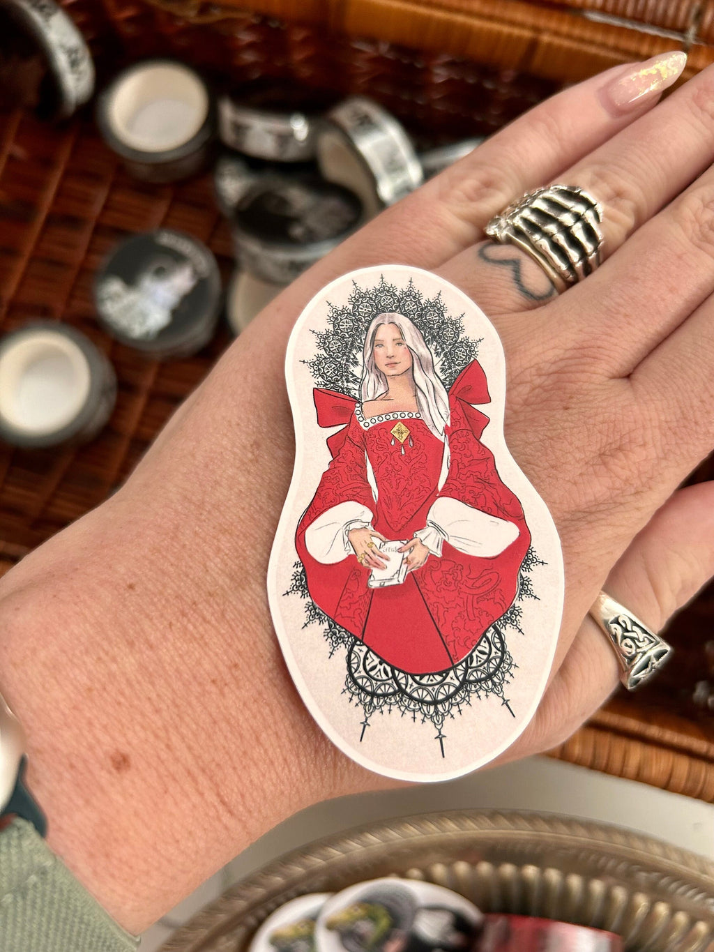 Tudor witch red dress  vinyl sticker pack of 1. With MATT effect vinyl.