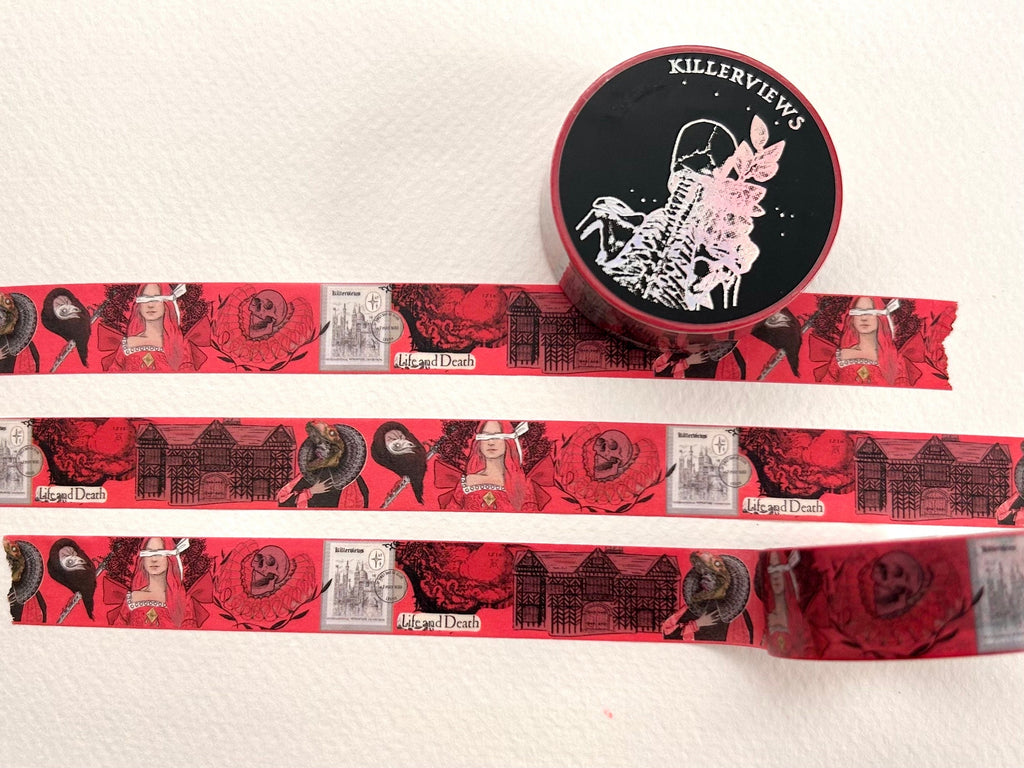 Red Tudor witch design Washi tape  colour  base colour 15mm