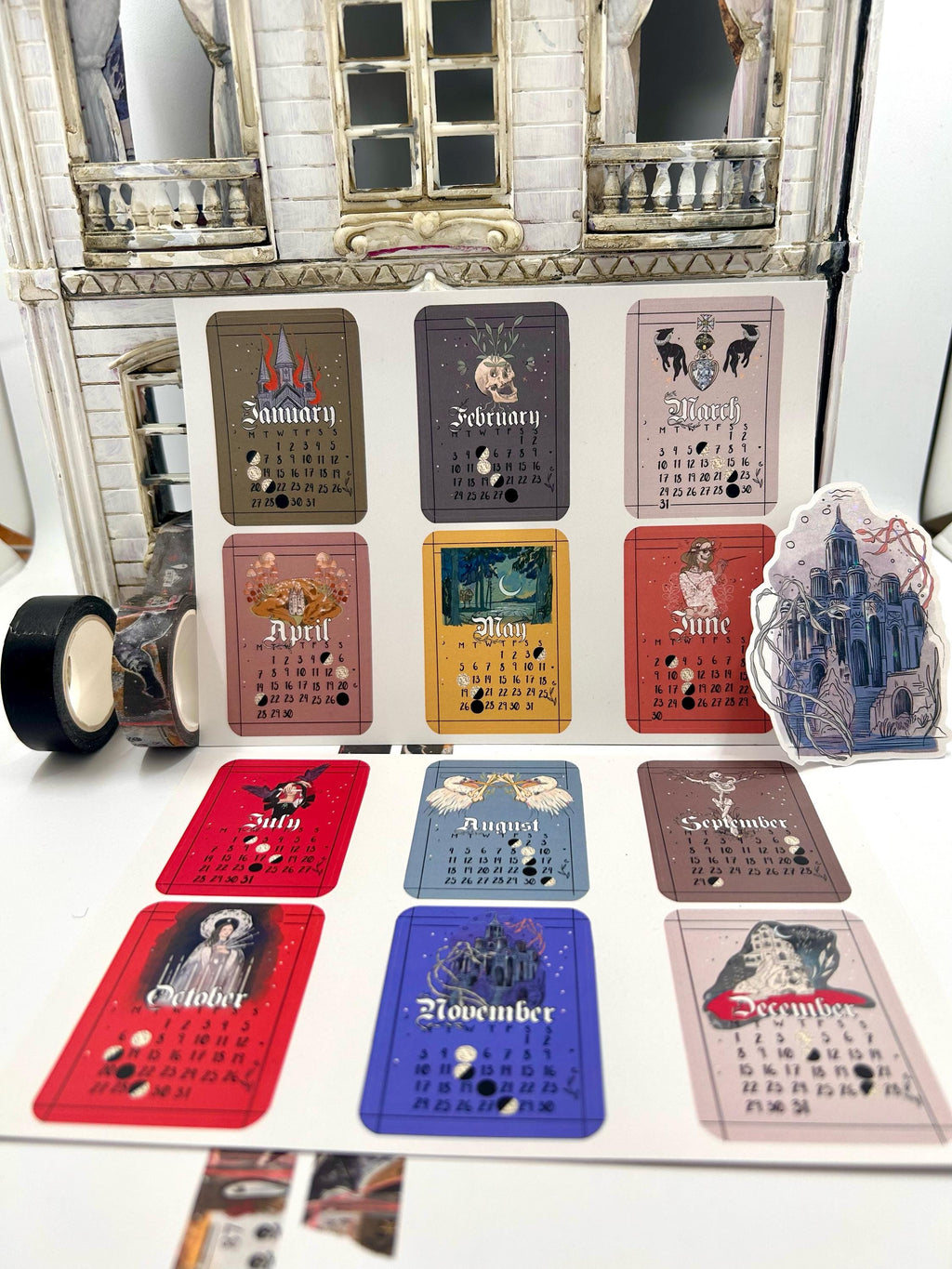 Tarot style 2025 Lunar Calendar month Stickers for journal January 2025 December 25 with moon phases planner bujo celestial