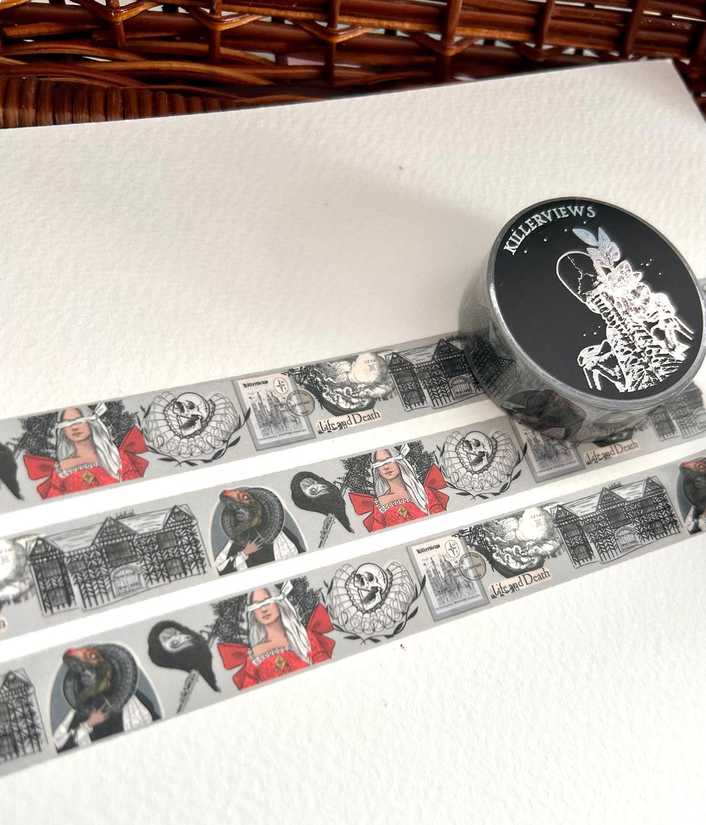 Grey Tudor witch design Washi tape  colour  base colour 15mm
