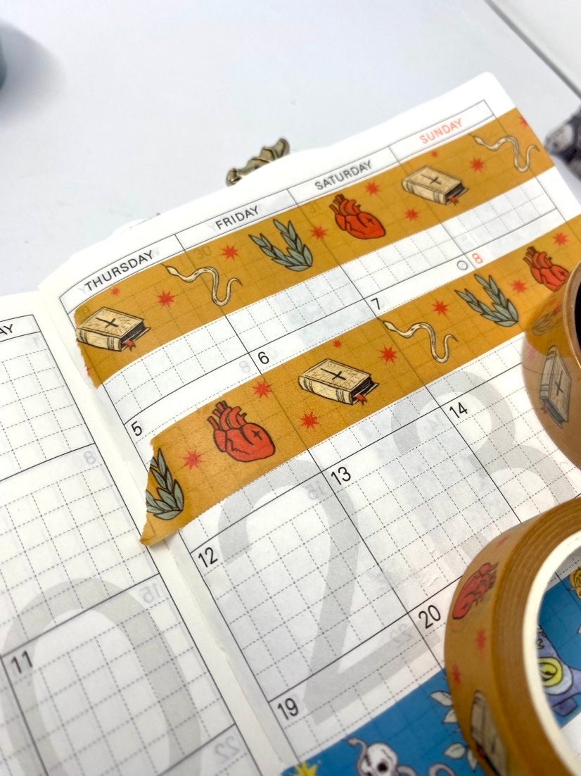 Desert theme design Washi tape with yellow base skulls sage hearts
