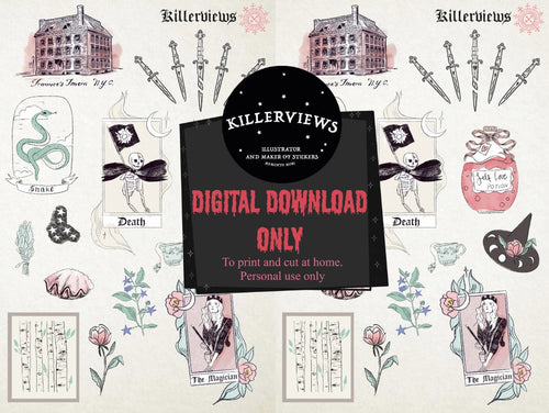 Downloadable cute tarot witchy theme planner sheet inspired sticker sheet for journal kit and planner- NOT PHYSICAL PRODUCT