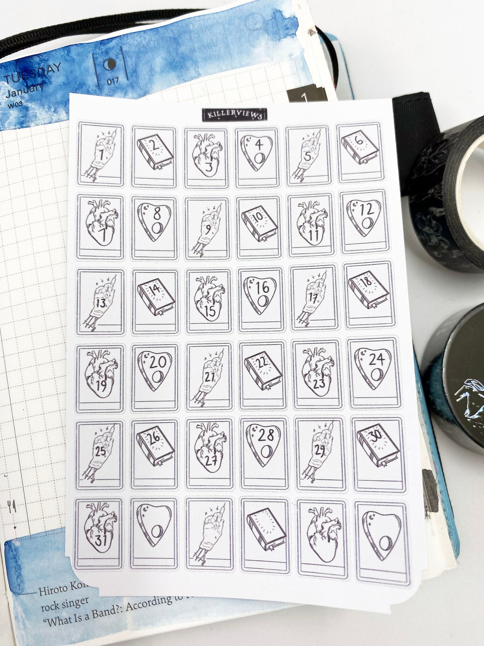 Mini Tarot date Set Planner sticker sheet for bullet journal kit and planner- witchcraft Wiccan celestial future