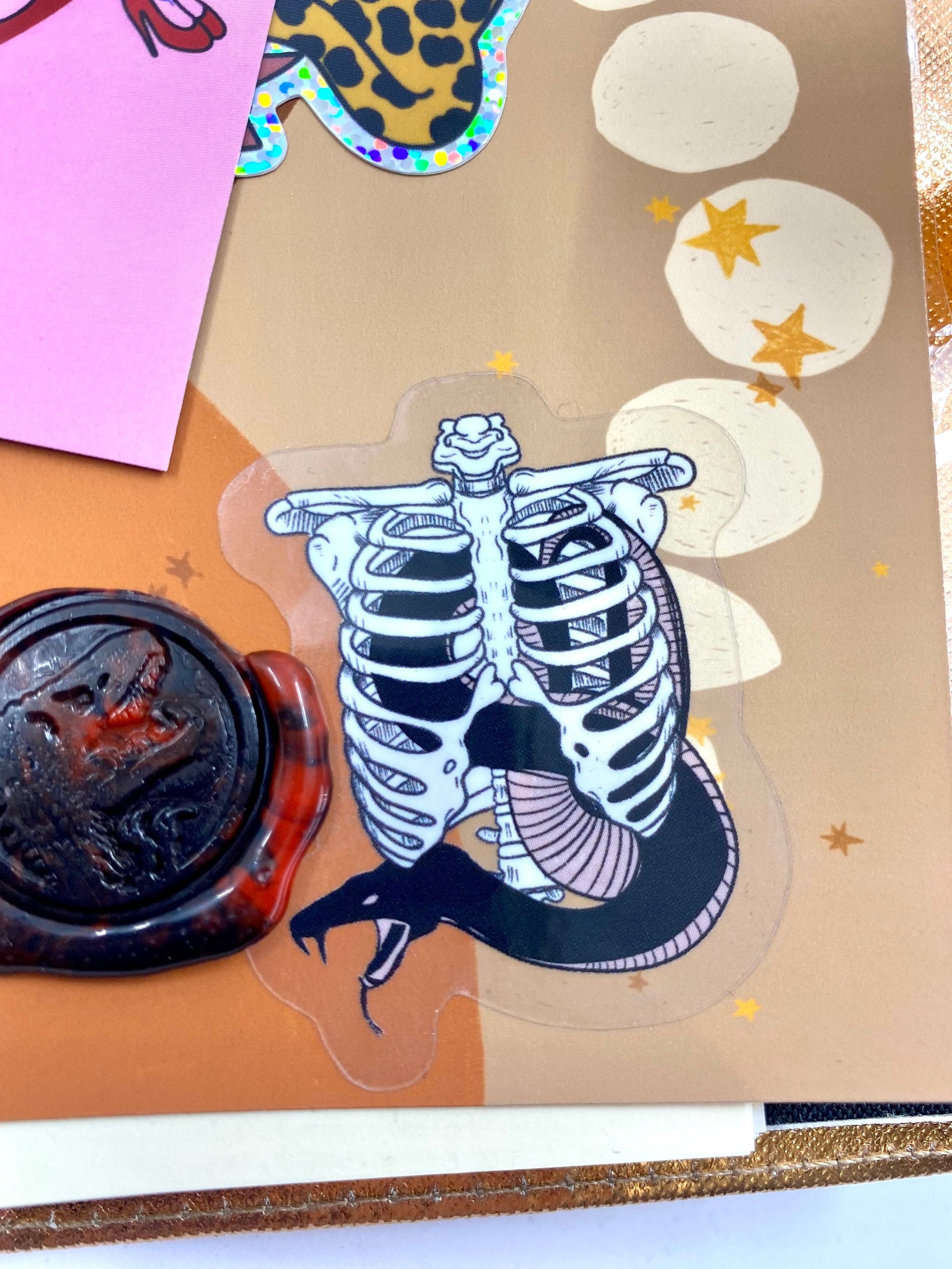 Snake in a Ribcage vinyl sticker pack of 2. With transparent effect vinyl.