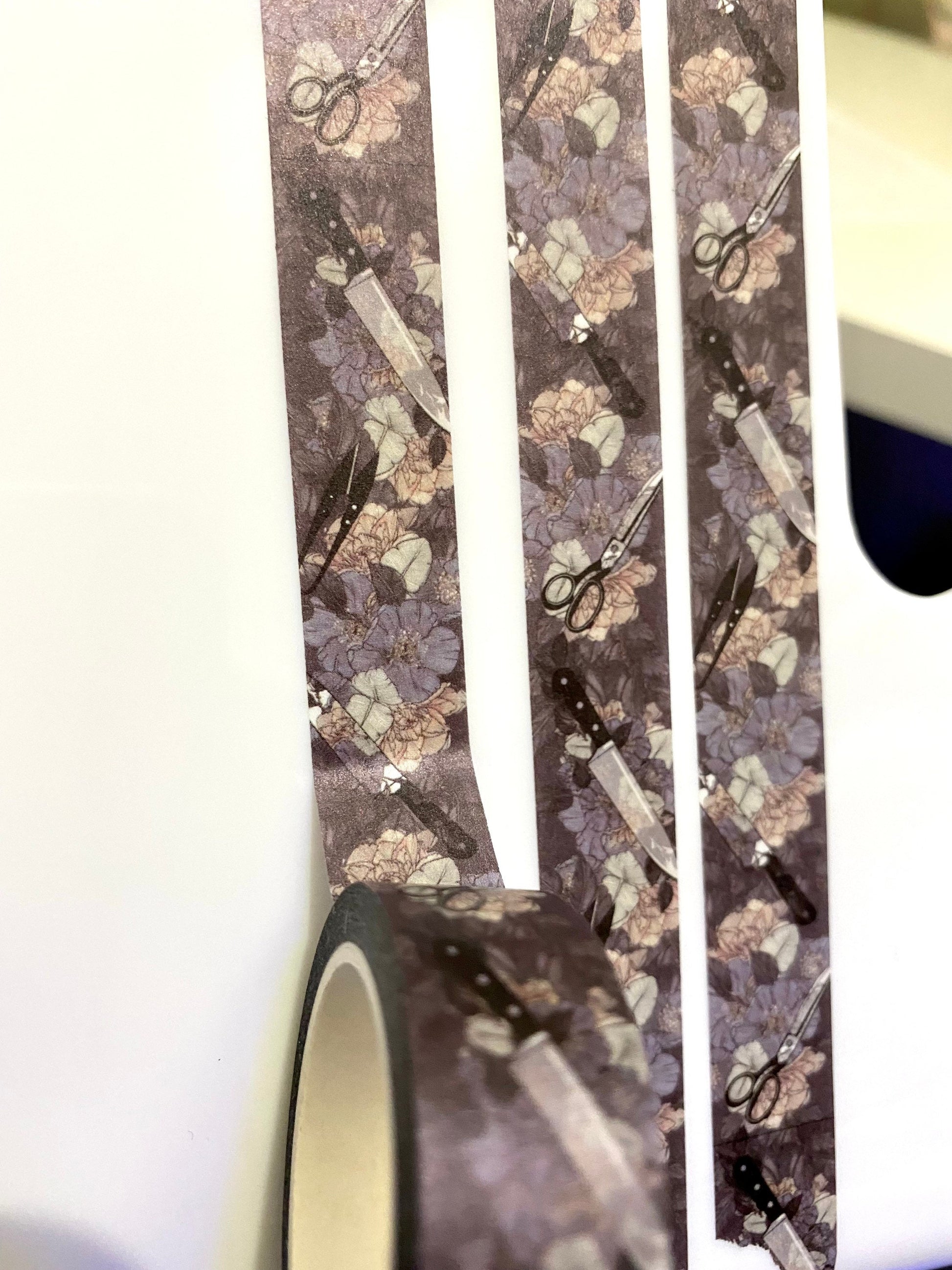 Scissors and knife floral design Washi tape in navy base colour 15mm