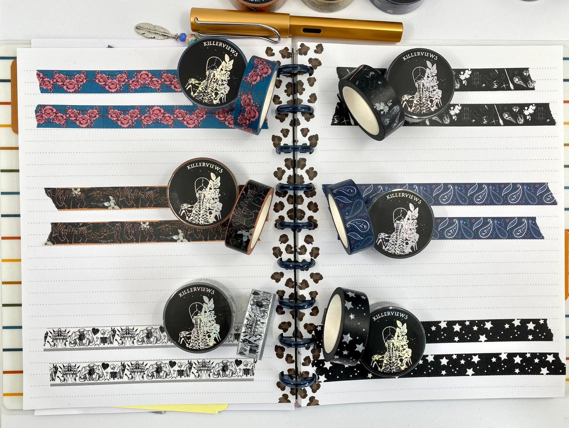 Black witch sketch design Washi tape skulls claws black  base colour 15mm
