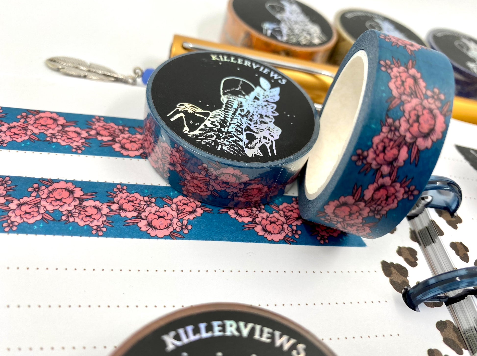 Floral celestial design pink flowers and blue base colour 15mm