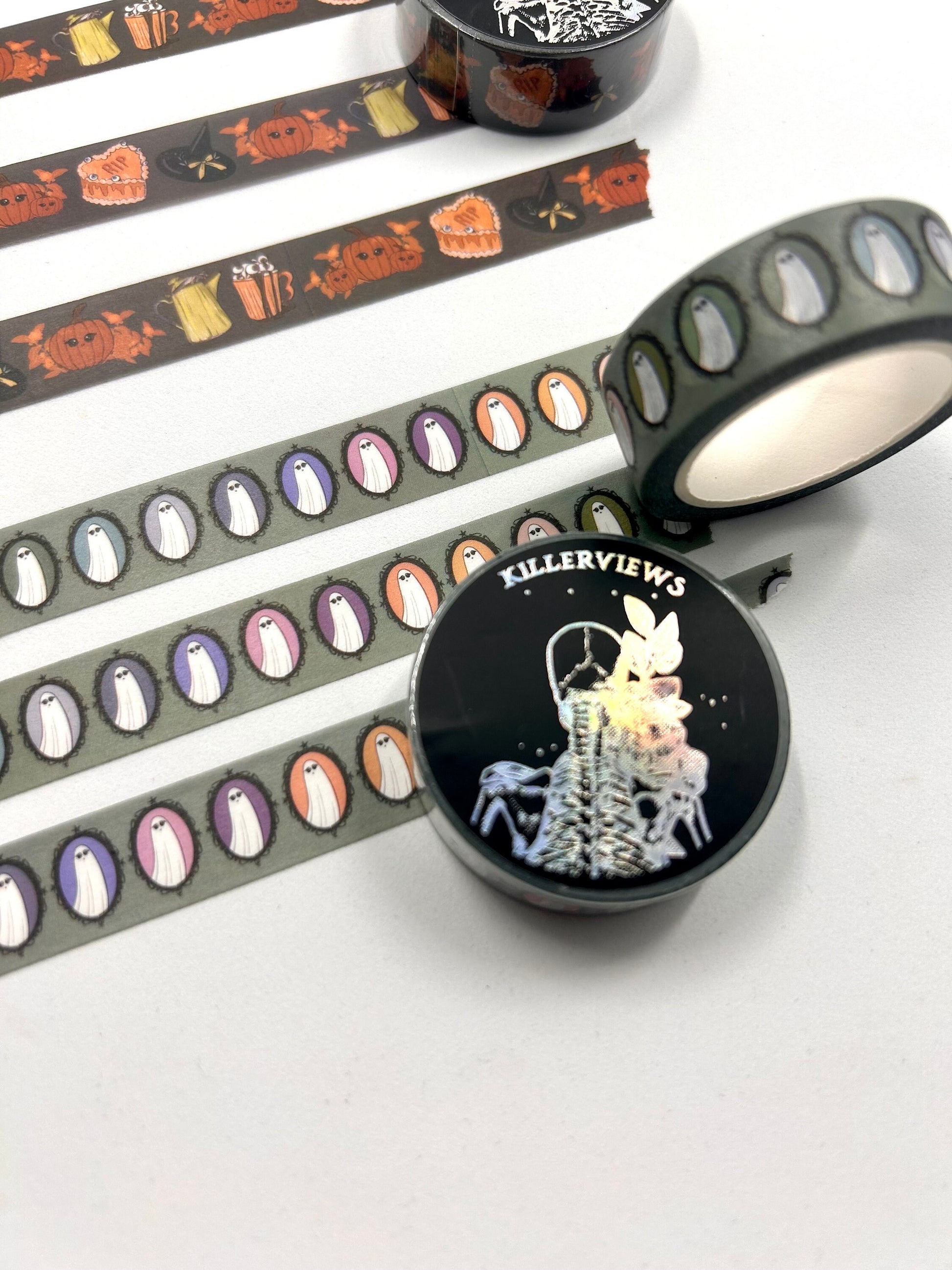 Ghost club mirrors design Washi tape in sage green base colour 15mm