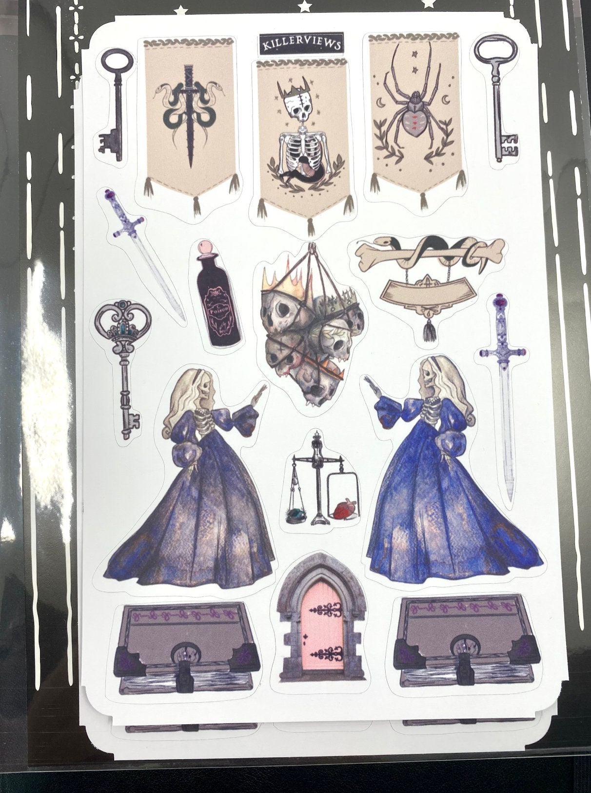 Gothic Medieval Planner sticker sheet for bullet journal kit and planner- with skull lady tapestry  witchcraft Wiccan celestial