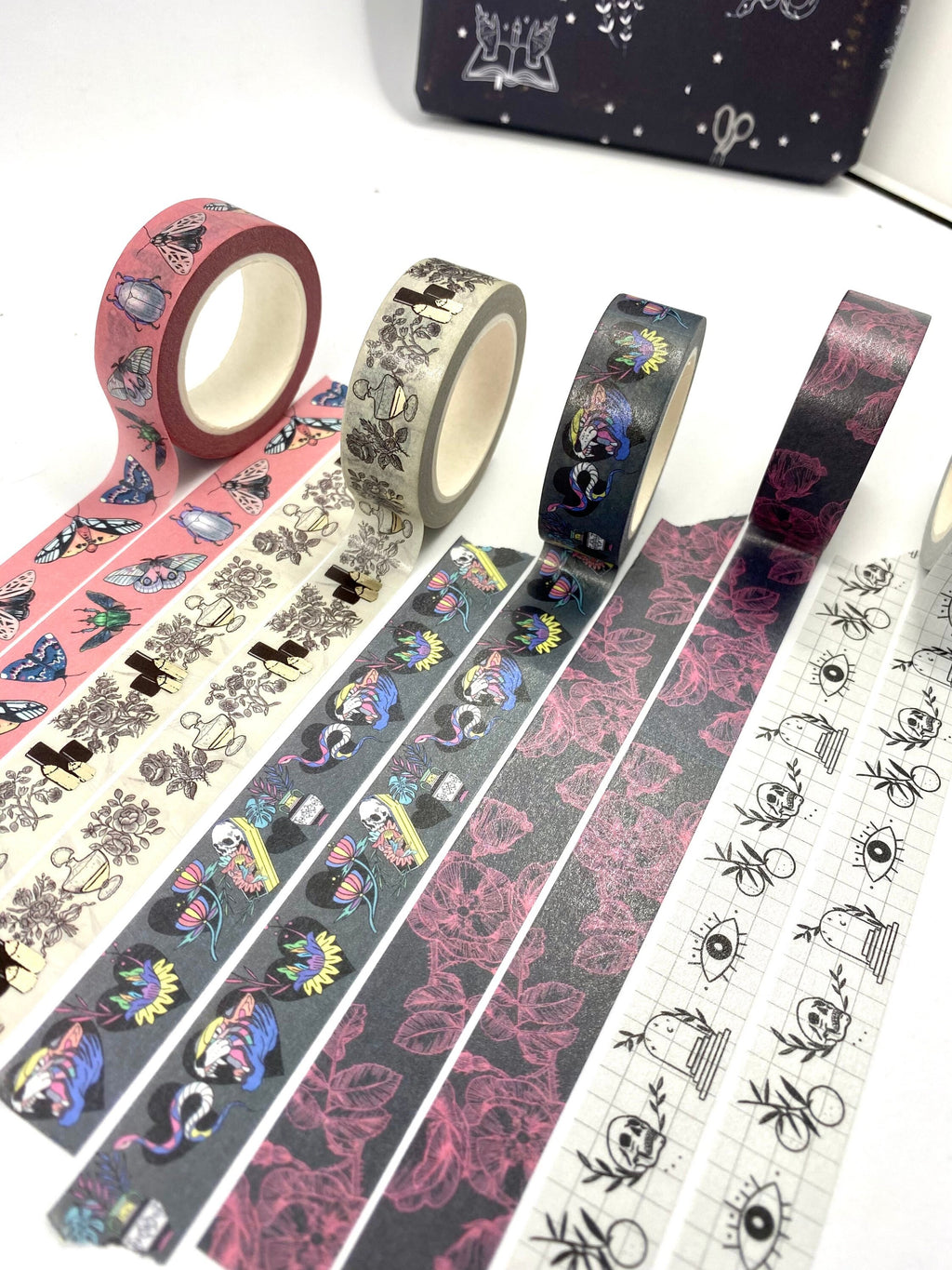Tattoo flash sketch design Washi tape gothic skulls flowers pop colours 15mm