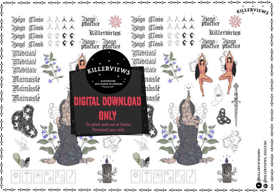 Downloadable yoga planner sheet inspired sticker sheet for journal kit and planner- NOT PHYSICAL PRODUCT