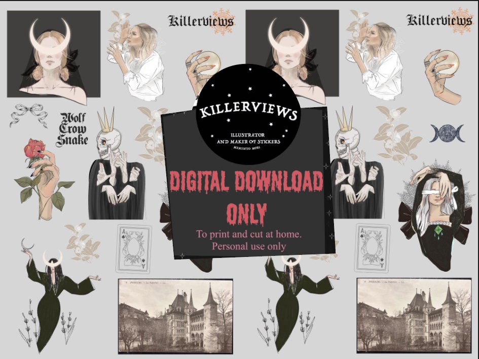Downloadable Dark Witch planner sheet inspired sticker sheet for journal kit and planner- NOT PHYSICAL PRODUCT