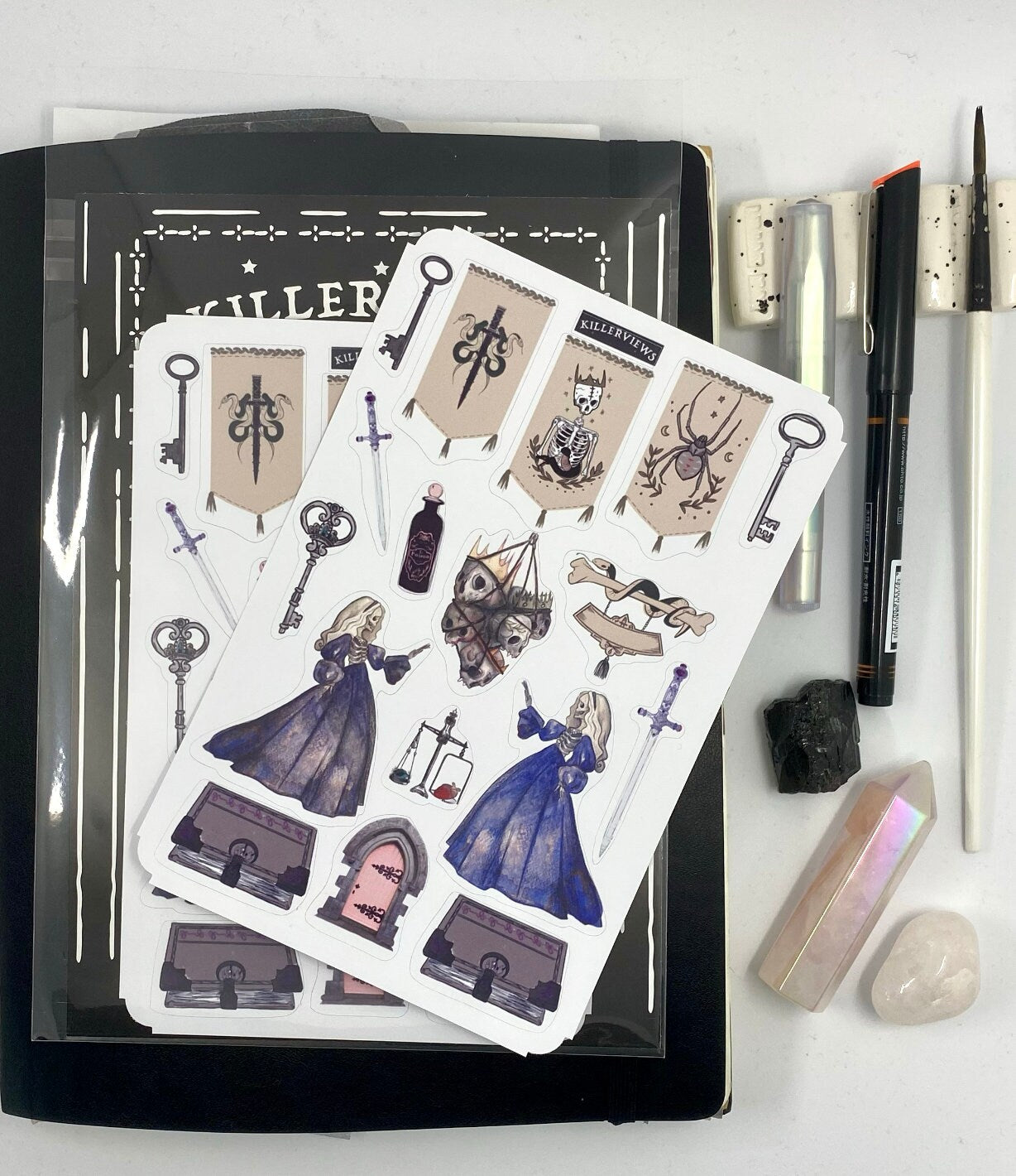 Gothic Medieval Planner sticker sheet for bullet journal kit and planner- with skull lady tapestry  witchcraft Wiccan celestial