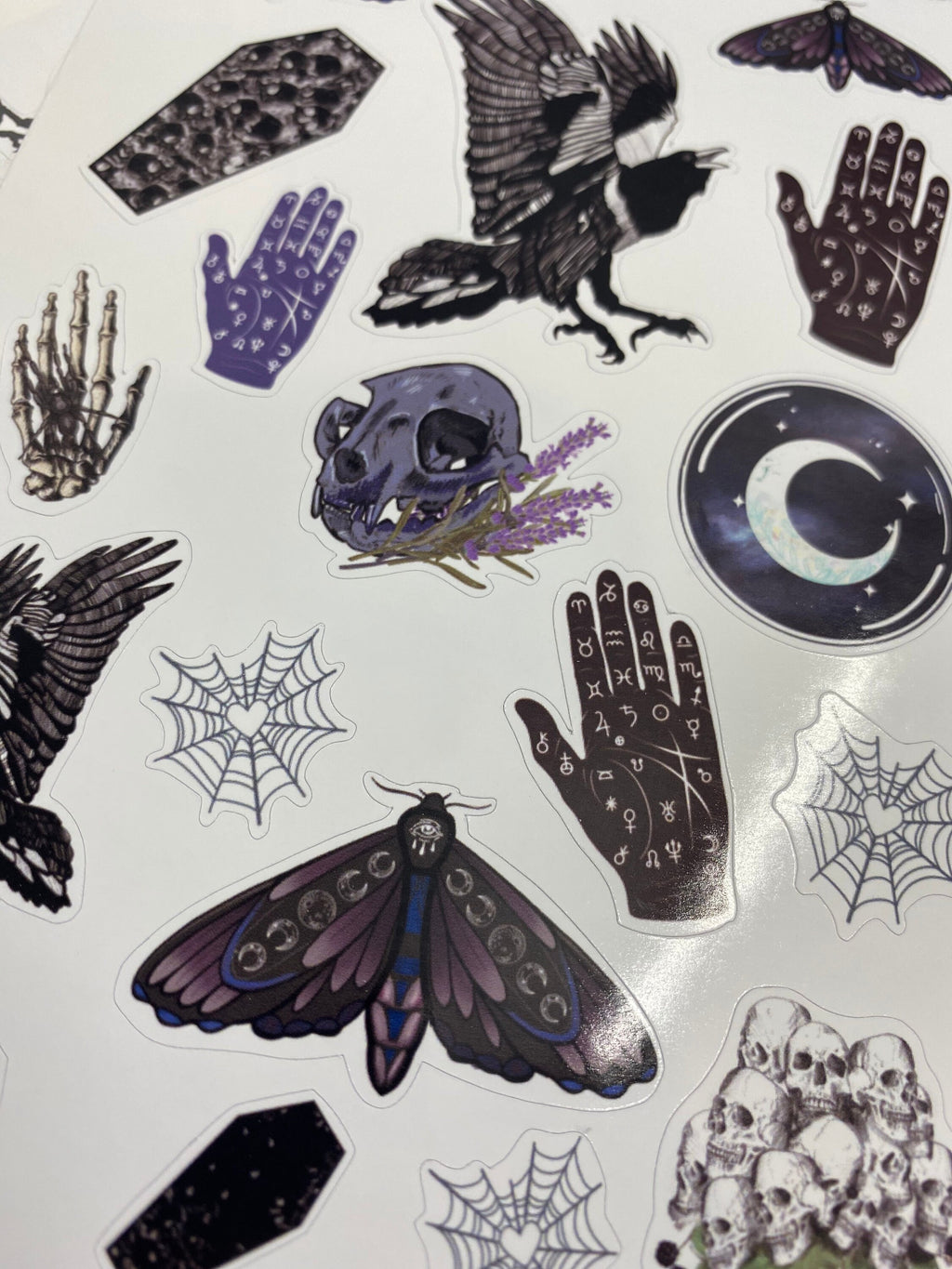 Palmistry sticker sheet for bullet journal kit and planner- raven skeletons halloween witchcraft Wiccan celestial