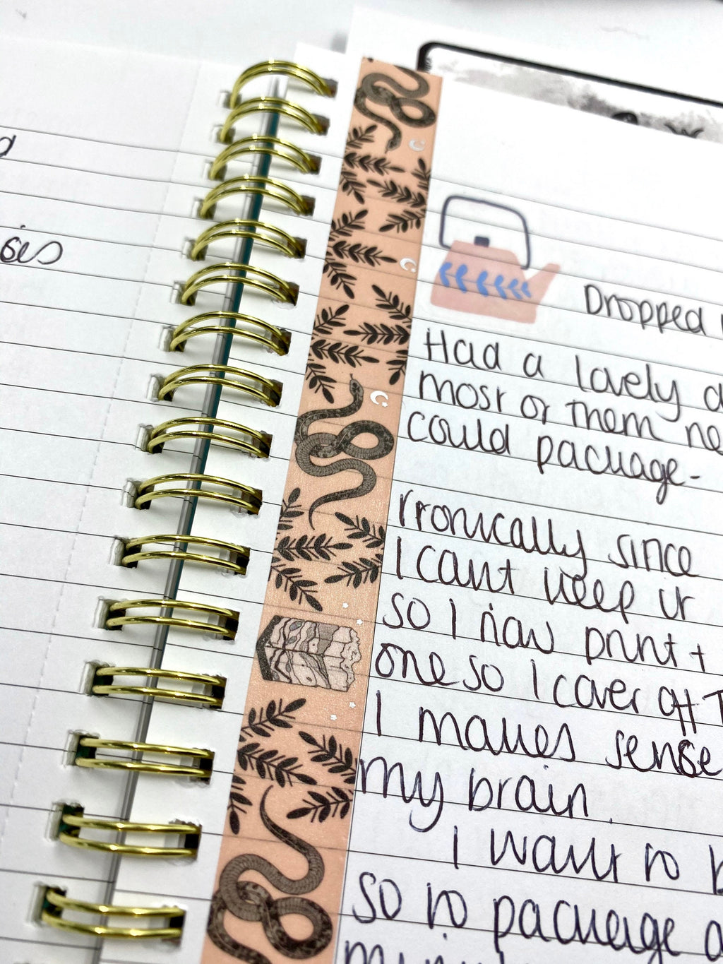 Snake floral design Washi tape in peach colour with foil stars