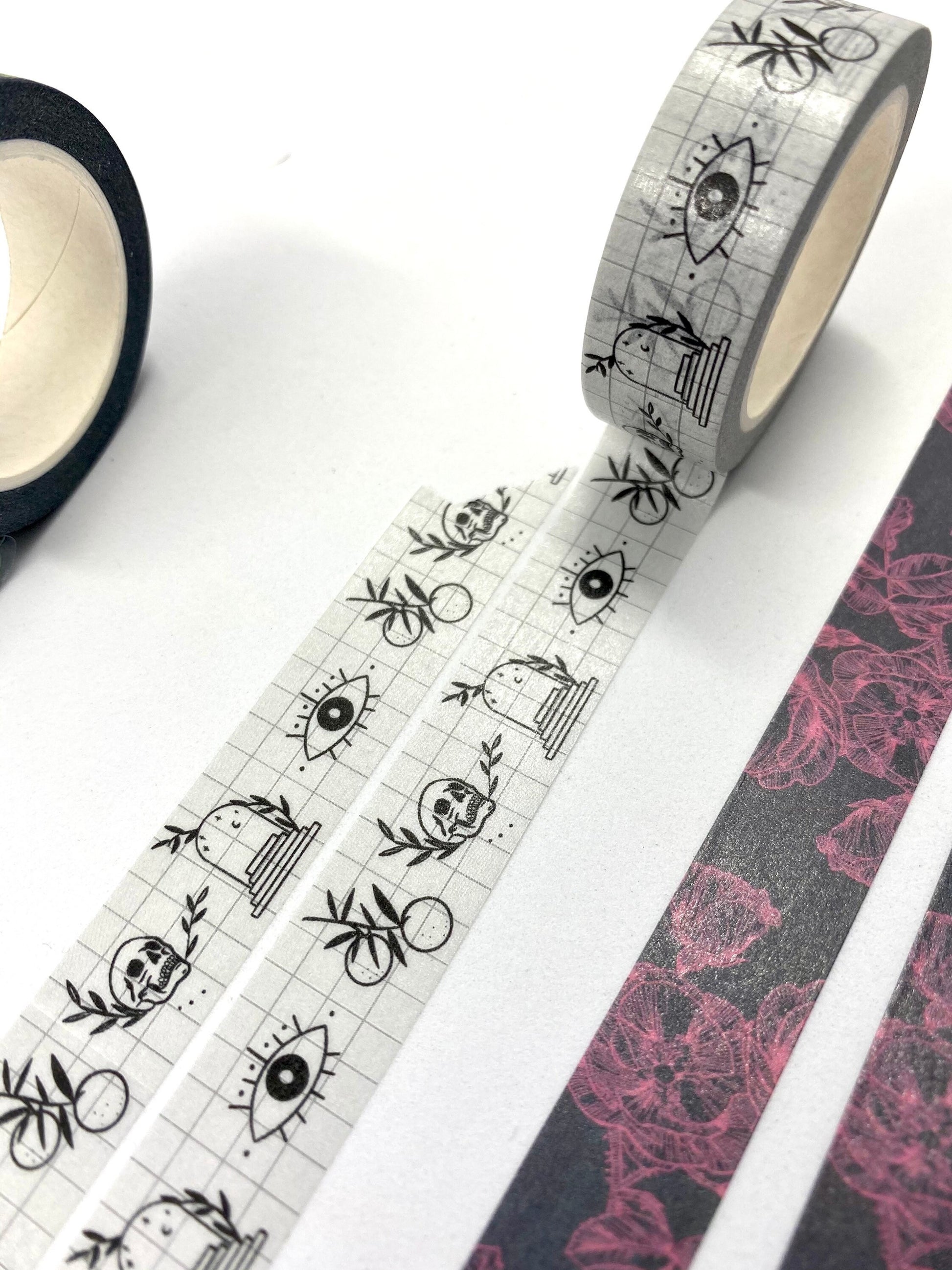 Grid skull sketch design Washi tape gothic scandi grey 15mm