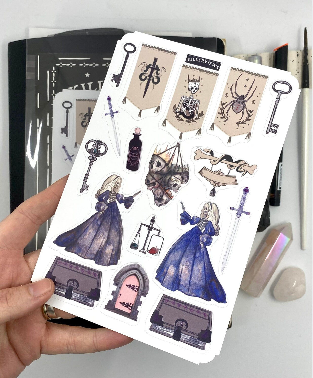 Gothic Medieval Planner sticker sheet for bullet journal kit and planner- with skull lady tapestry  witchcraft Wiccan celestial