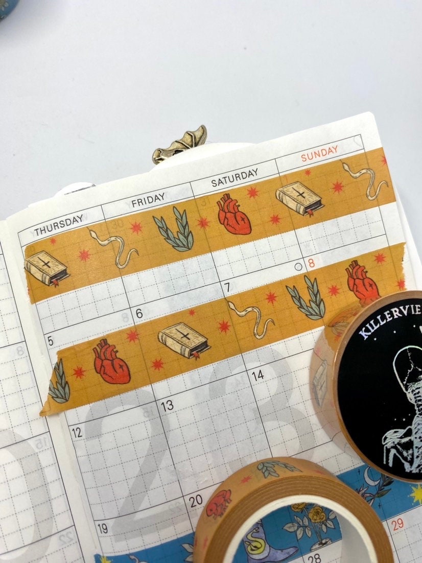 Desert theme design Washi tape with yellow base skulls sage hearts