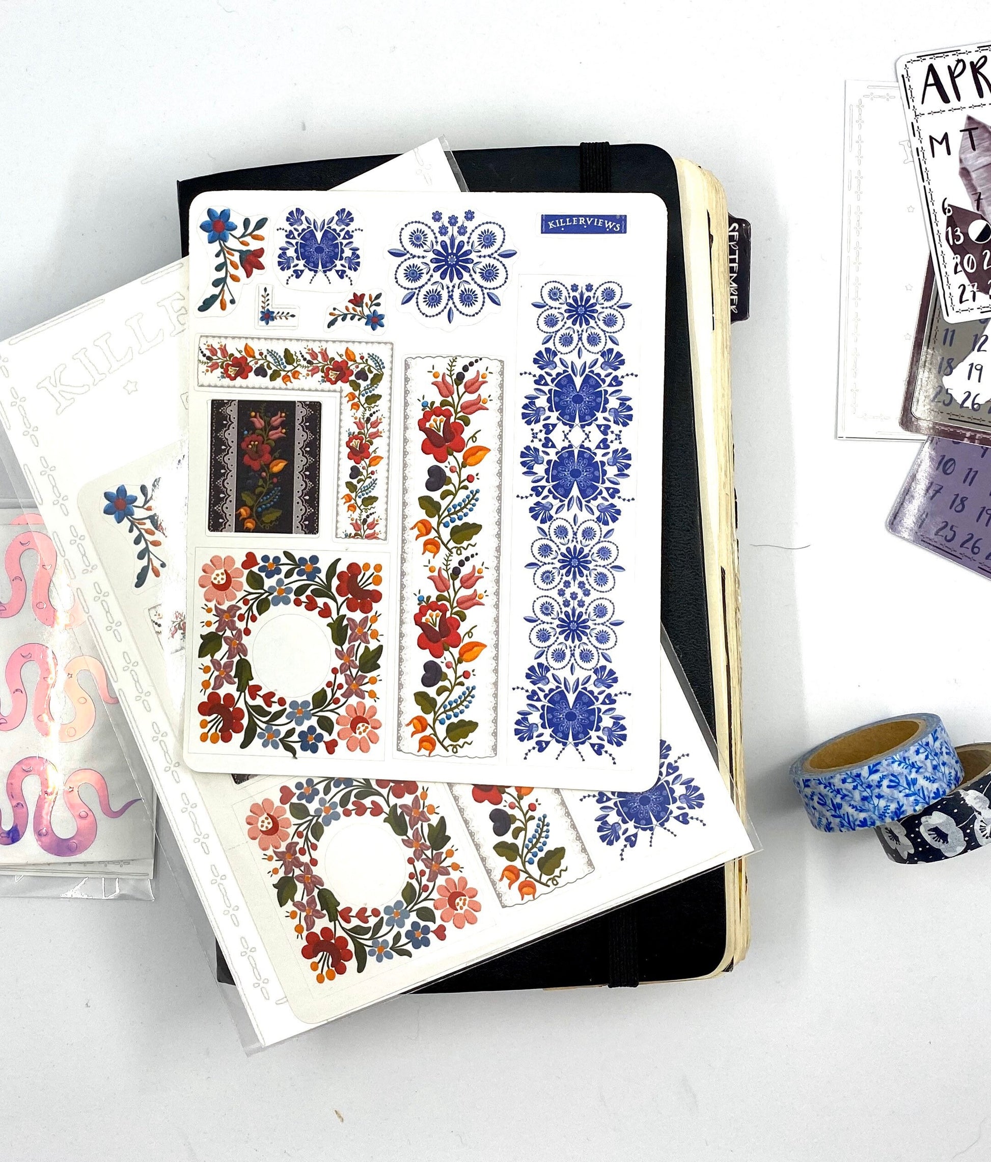 Hungarian folk art sticker sheet for bullet journal kit and planner embroidery craft colourful floral