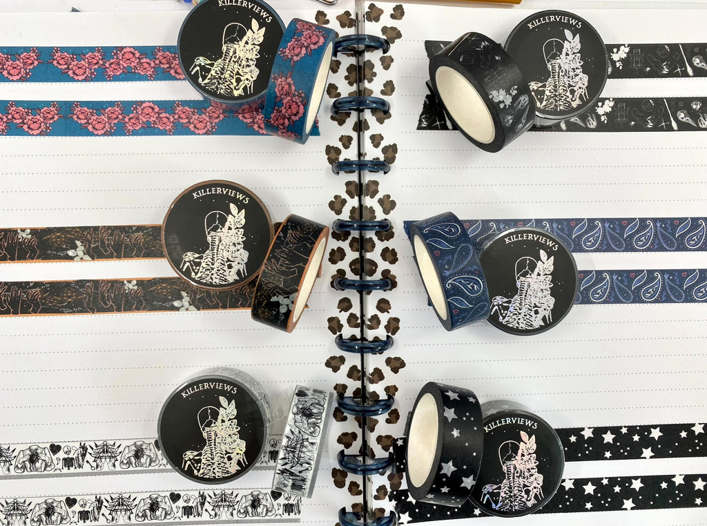 Black witch sketch design Washi tape skulls claws black  base colour 15mm