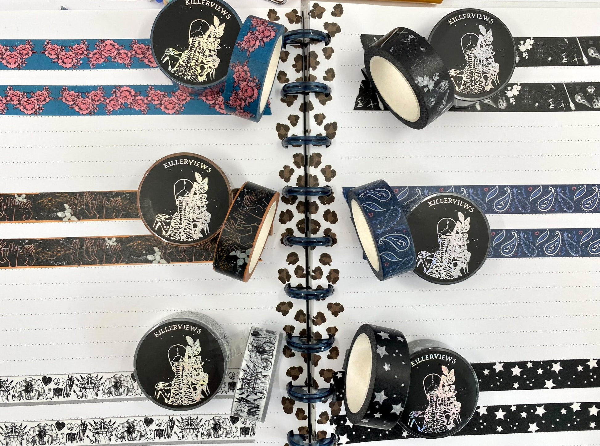 Black witch sketch design Washi tape skulls claws black  base colour 15mm