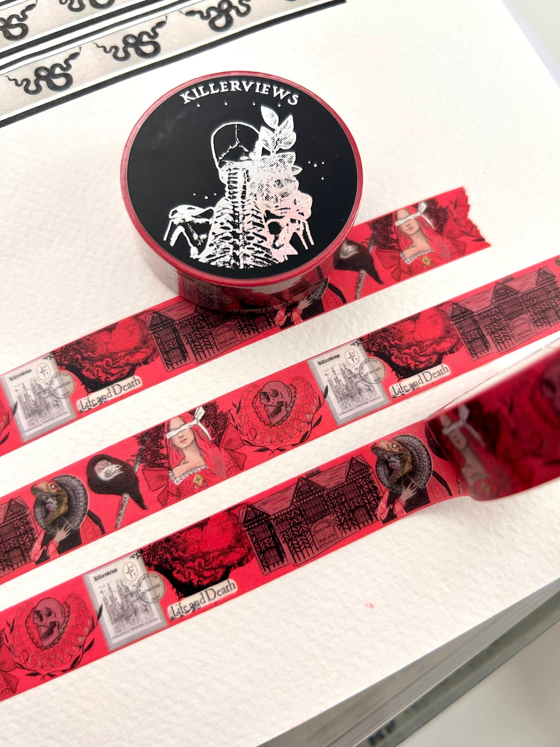 Red Tudor witch design Washi tape  colour  base colour 15mm