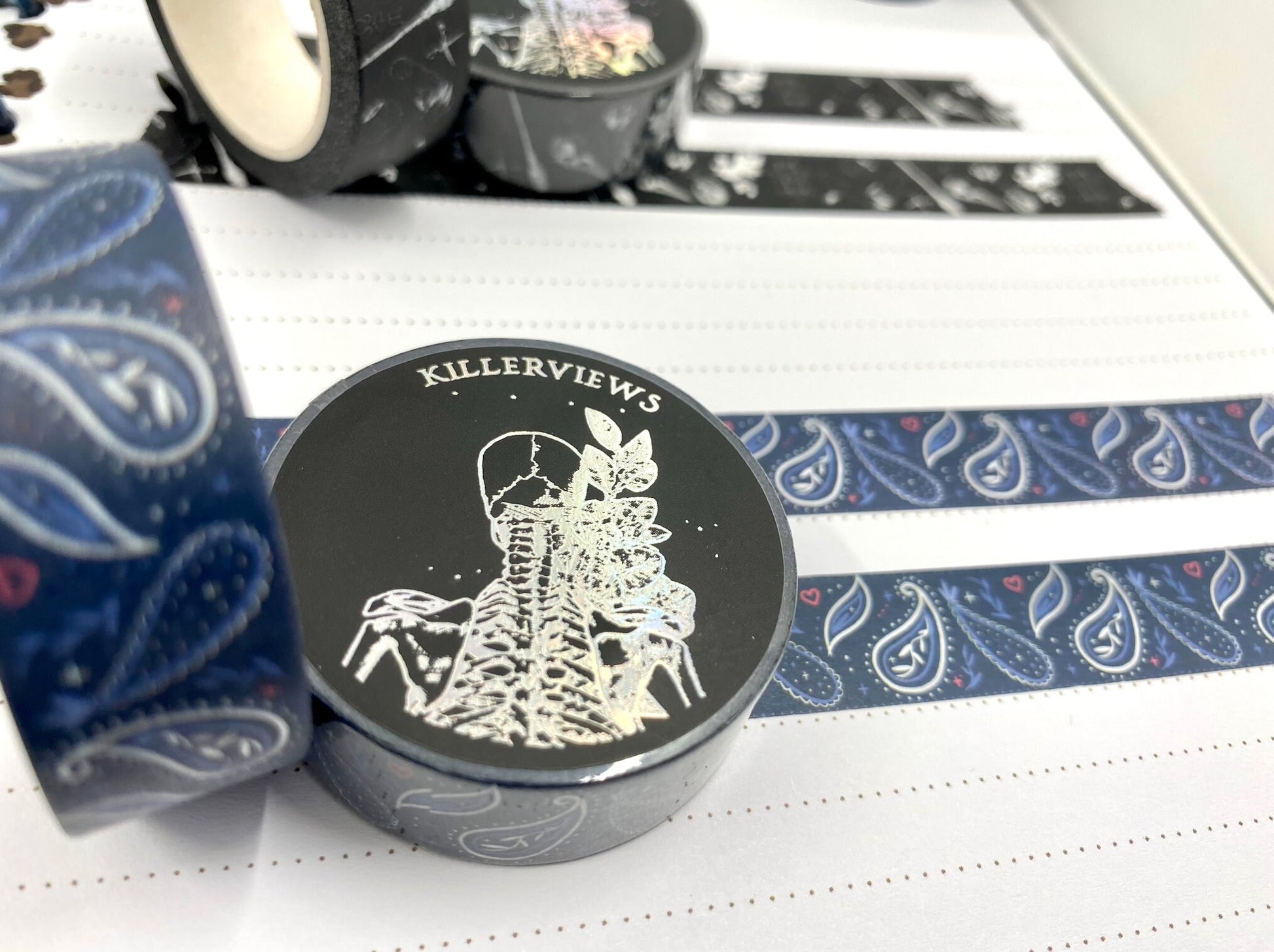 Bandana Paisley design Washi tape in navy colour white paisley