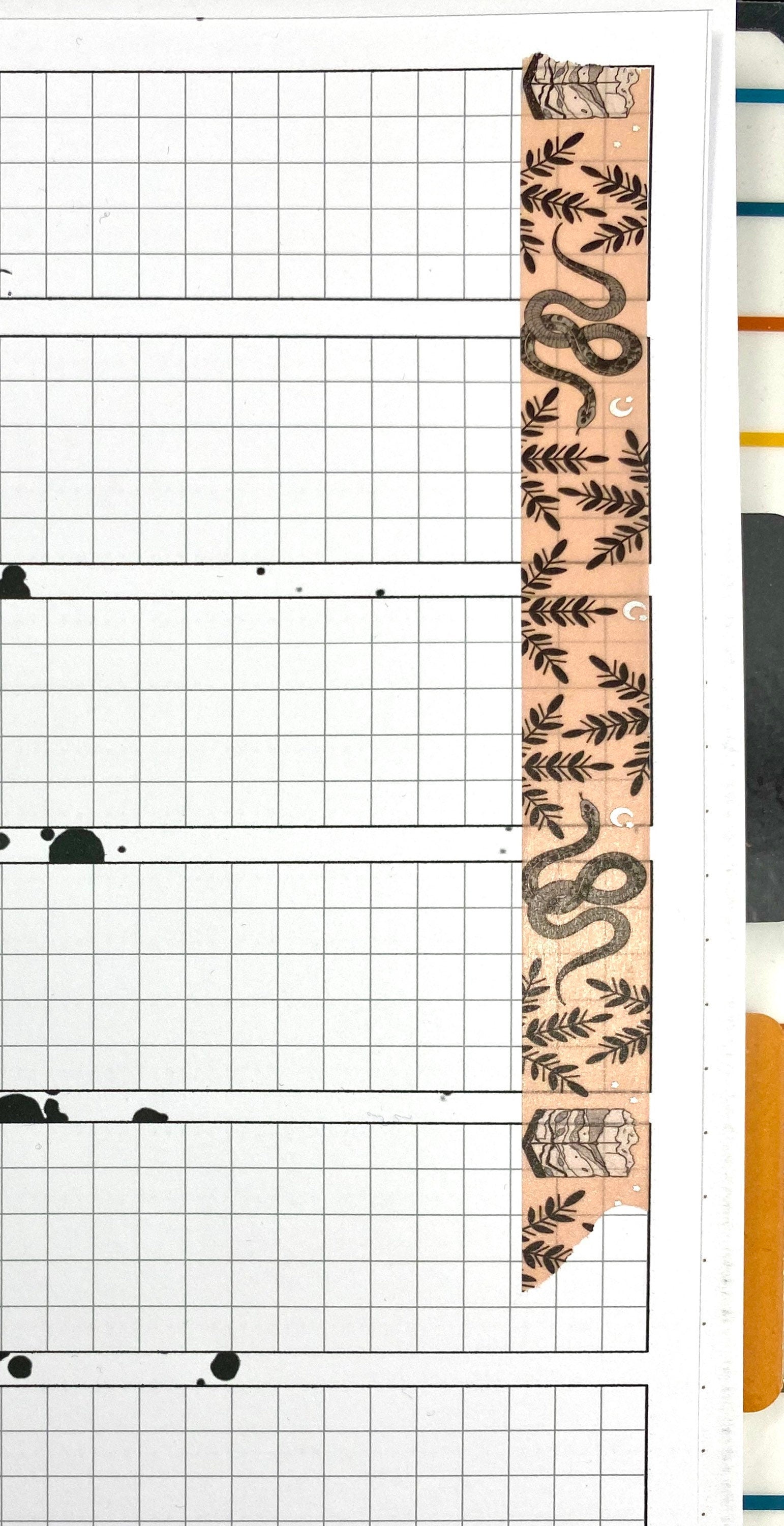 Snake floral design Washi tape in peach colour with foil stars