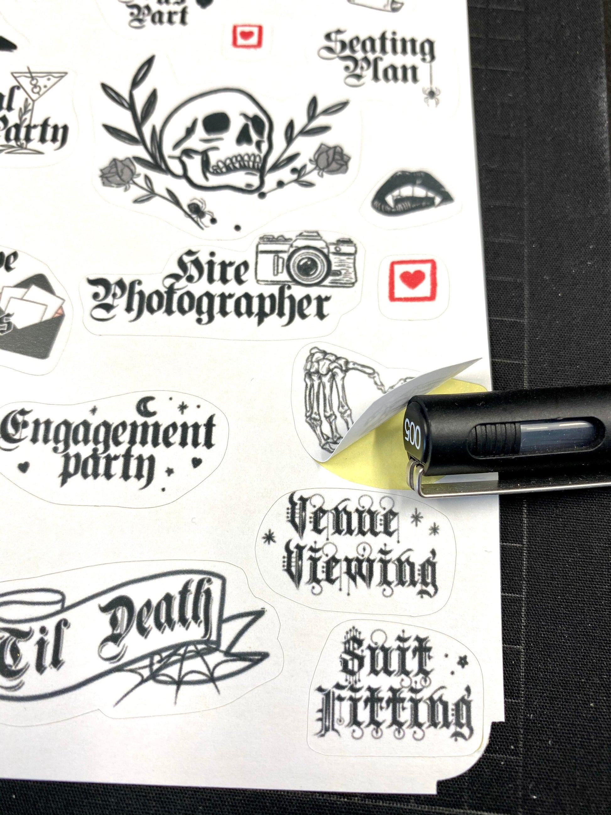 Gothic wedding Planner sticker sheet for bullet journal kit and planner- witchcraft Wiccan goth  rock and roll