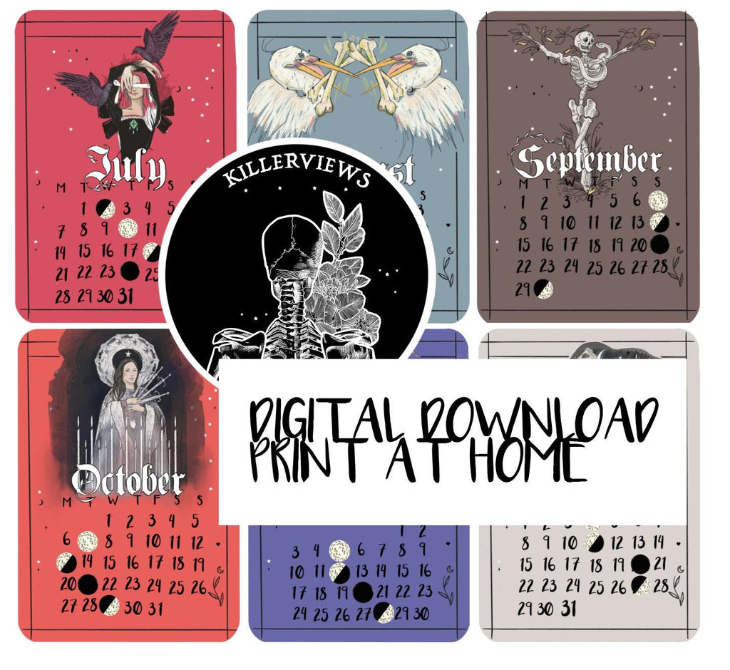 Tarot style Jan 2025-Dec 2025 Lunar Calendar month DIGITAL DOWNLOAD ONLY Stickers for journal diary with moon witchy celestial