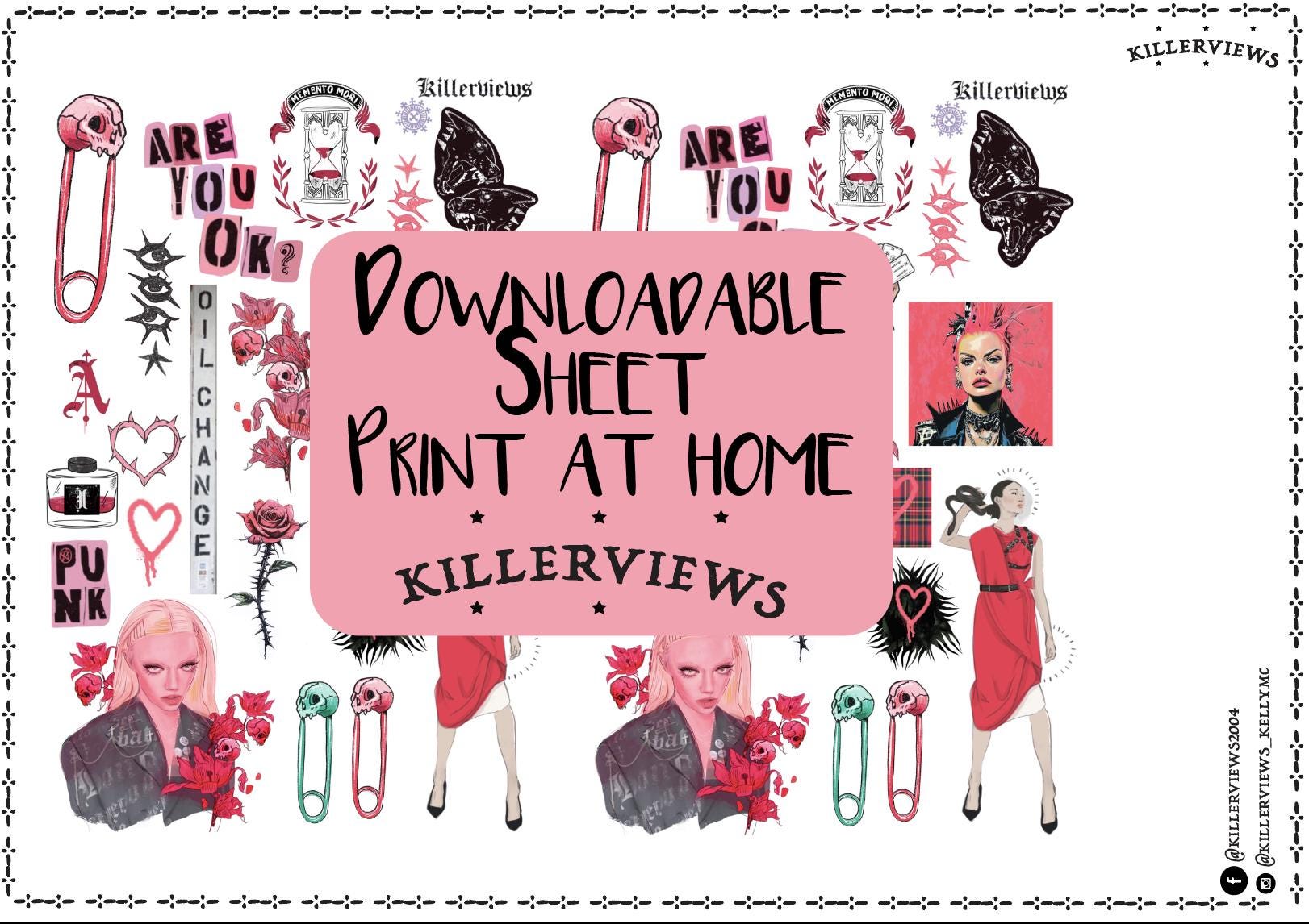 Downloadable Punk Witch planner sheet inspired sticker sheet for journal kit and planner- NOT PHYSICAL PRODUCT