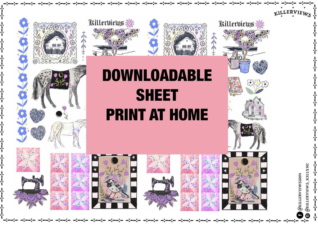Downloadable Horse Folk Quilt planner sheet inspired sticker sheet for journal kit and planner- NOT PHYSICAL PRODUCT